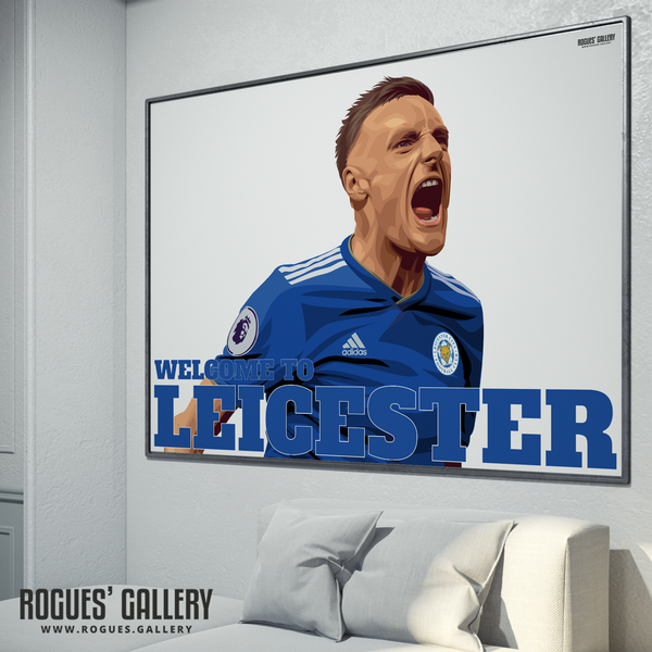 Jamie Vardy Leicester City striker Welcome To Leicester King Power A0 poster 100th goal close up