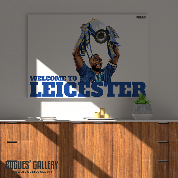 Wes Morgan Leicester City captain Welcome To Leicester King Power large poster Premier League Trophy