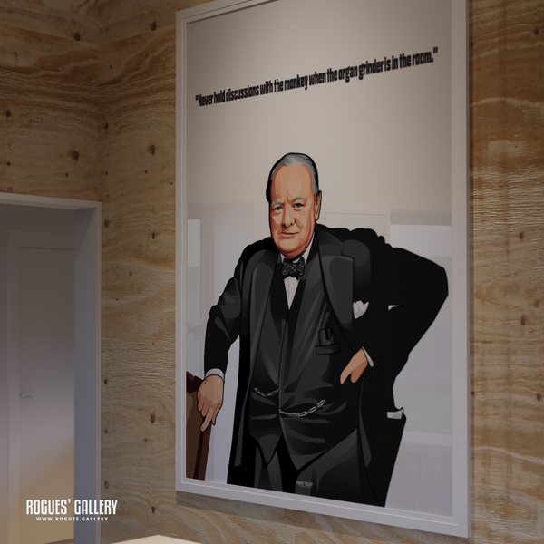 Winston Churchill British Prime Minister World War 2 PM Conservative party victory quote posterMonkey Organ grinder