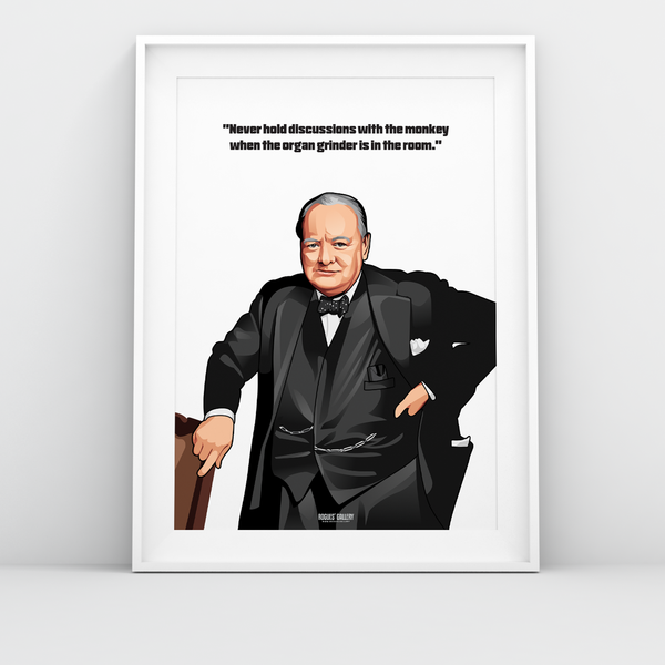 Winston Churchill British Prime Minister World War 2 PM Conservative party victory quote A3 print Monkey Organ grinder