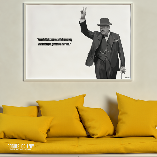 Winston Churchill V for Victory PM Wartime British Hero Prime Minister poster over sofa