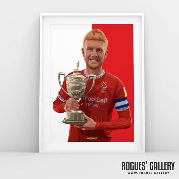 Joe Worrall Nottingham Forest Captain centre half Brian Clough Trophy Icon A3 print