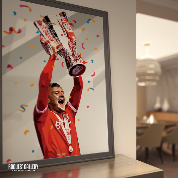 Joe Worrall lifts cup Nottingham Forest Playoff win signed poster