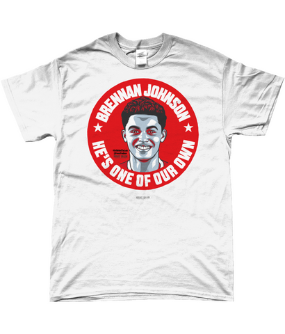 Brennan Johnson Nottingham Forest white T-shirt Get Behind the lads one of our own